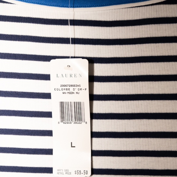 NWT Ralph Lauren Striped Mariner Top – Nautical 3/4 Sleeve Tee (Size L) - Picture 2 of 7